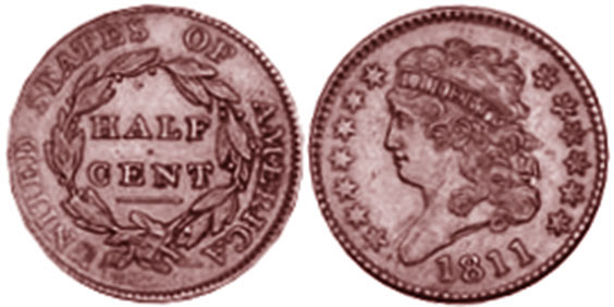 США монета half cent 1811