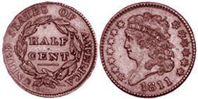 США монета полцента 1811