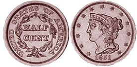 США монета полцента 1851