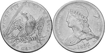 США монета полдоллара 1837