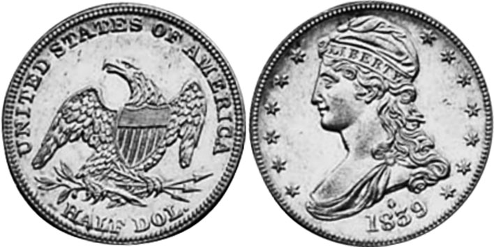 США монета 1/2 dollar 1839