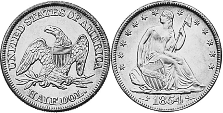 США монета 1/2 dollar 1854