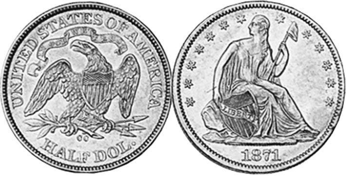 США монета 1/2 dollar 1871
