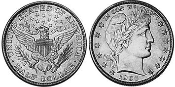 США монета полдоллара 1906