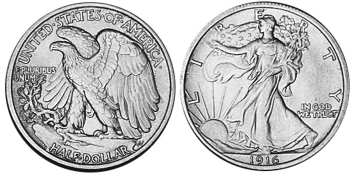 США монета 1/2 dollar 1916