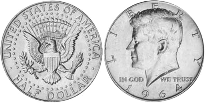 США монета 1/2 dollar 1964