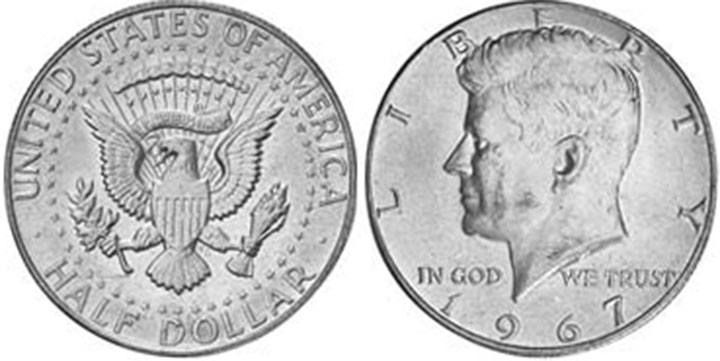 США монета 1/2 dollar 1967
