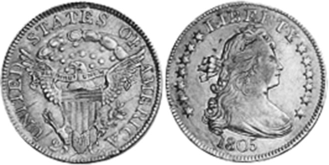 США монета quarter 1805
