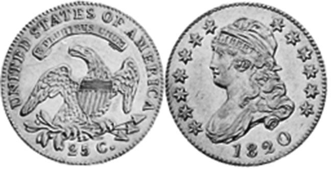 США монета quarter 1820