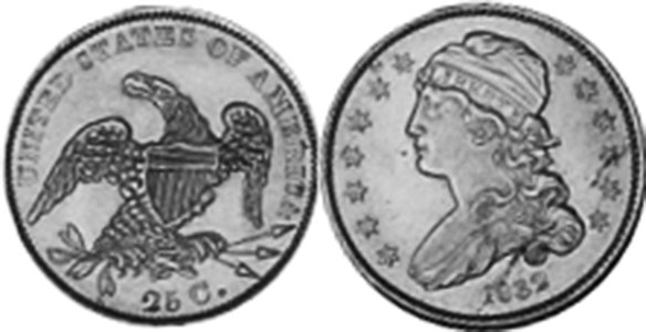 США монета quarter 1832