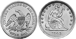 США монета квотер 1843