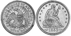США монета квотер 1853