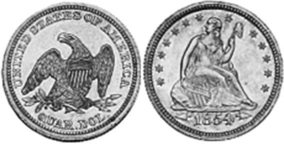 США монета quarter 1854