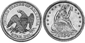 США монета квотер 1854