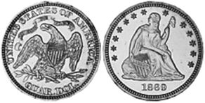 США монета квотер 1869