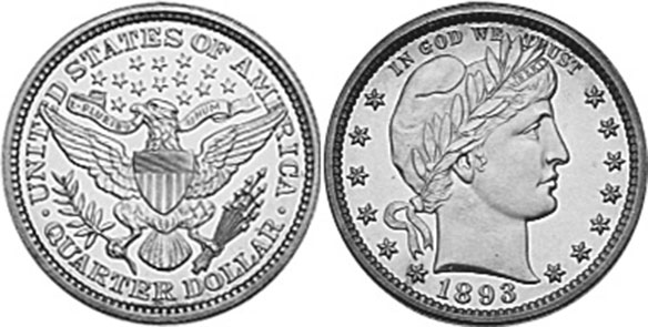 США монета quarter 1893