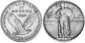 США монета квотер 1916