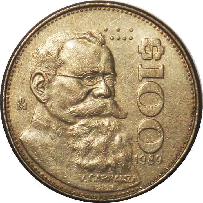 Мексика 100 песо Карранса реверс