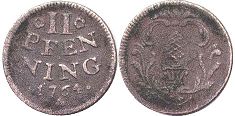 монета Аугсбург 2 пфеннинга 1764
