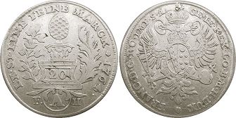 монета Аугсбург 20 крейцеров 1764