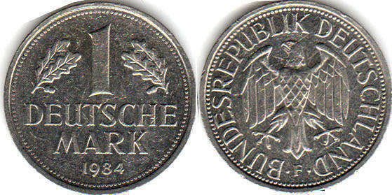 Монета Deutschland 1 mark 1984