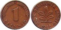 монета ФРГ 1 пфенниг 1948