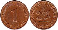 монета ФРГ 1 пфенниг 1977