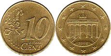 монета Германия 10 евро центов 2002