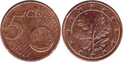 монета Германия 5 евро центов 2013