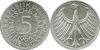 монета ФРГ 5 марок 1966
