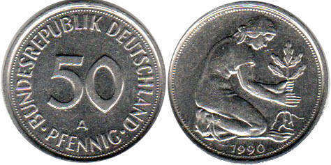 Монета Deutschland 50 пфеннигов 1990