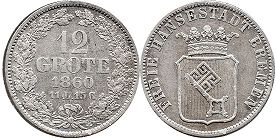 монета Бремен 12 грот 1860