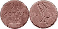 монета Бремен 2 1/2 шварен 1866