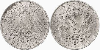 монета Бремен 2 марки 1904