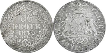 монета Бремен 36 грот 1840