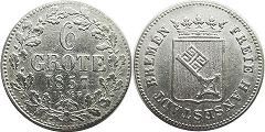 монета Бремен 6 грот 1857