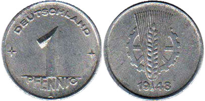 Монета Ostdeutschland 1 пфенниг 1948