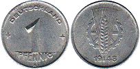 монета ГДР 1 пфенниг 1948