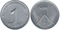 монета ГДР 1 пфенниг 1952