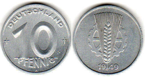 Монета Ostdeutschland 10 пфеннигов 1949