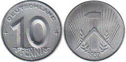 монета ГДР 10 пфеннигов 1952