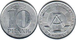 монета ГДР 10 пфеннигов 1967