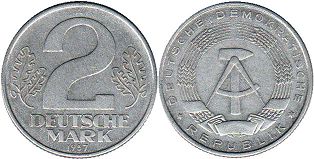 монета ГДР 2 марки 1957