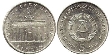 монета ГДР 5 марок 1971