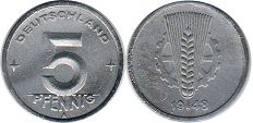 монета ГДР 5 пфеннигов 1948