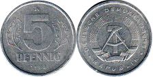 монета ГДР 5 пфеннигов 1988