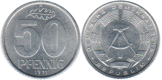 Монета Ostdeutschland 50 пфеннигов 1973