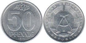 монета ГДР 50 пфеннигов 1973