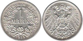 монета Германская Империя 1 марка 1915
