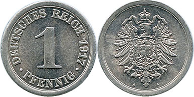 монета Германская империя 1 пфенниг 1917